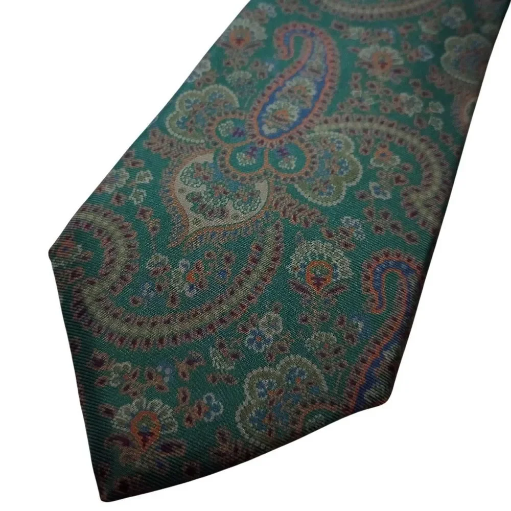 Liberty of London Mens Silk Paisley Tie Green Blue Purple Made in USA Necktie